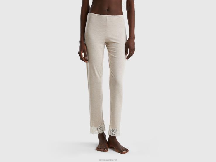 Trousers With Lace Details B4BF4300 Benetton Women Light Gray