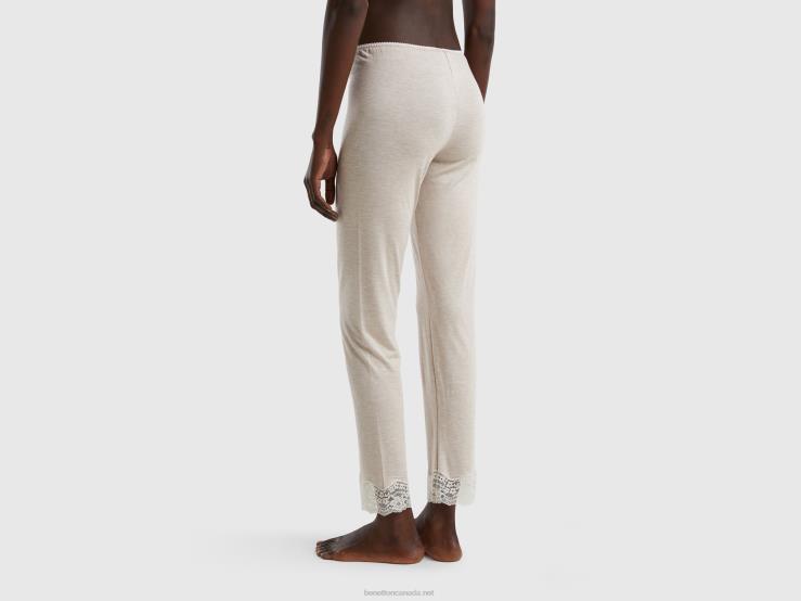 Trousers With Lace Details B4BF4300 Benetton Women Light Gray