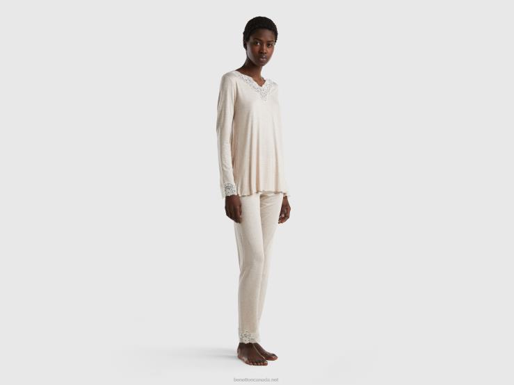 Trousers With Lace Details B4BF4300 Benetton Women Light Gray