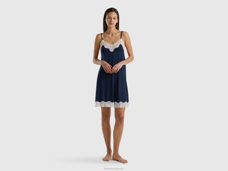 Flowy Slip With Lace B4BF4208 Benetton Women Dark Blue