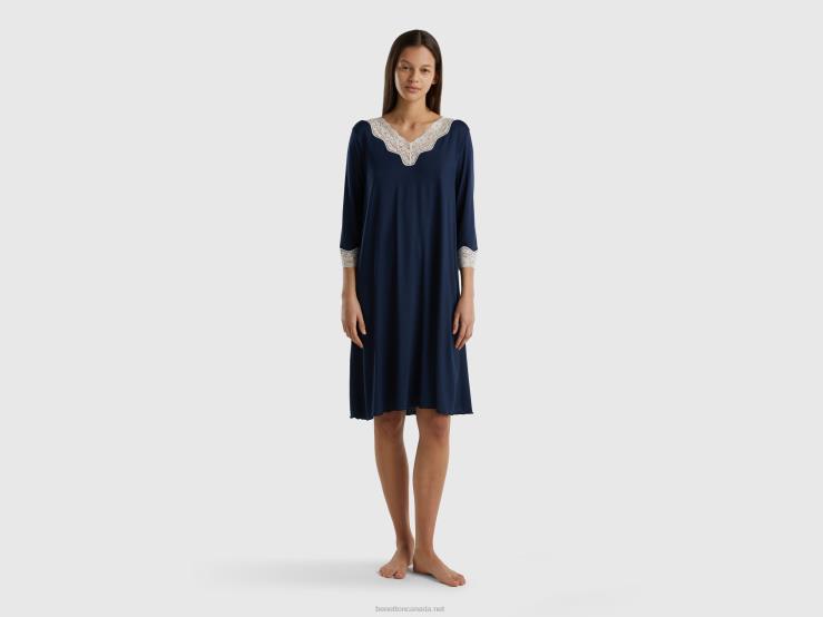 Nightshirt With Lace Details B4BF1055 Benetton Women Dark Blue