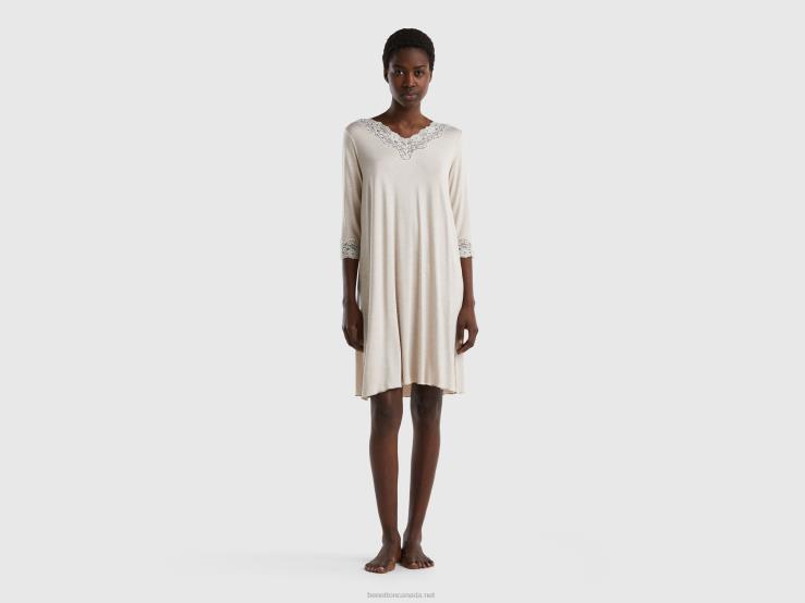 Nightshirt With Lace Details B4BF4328 Benetton Women Light Gray