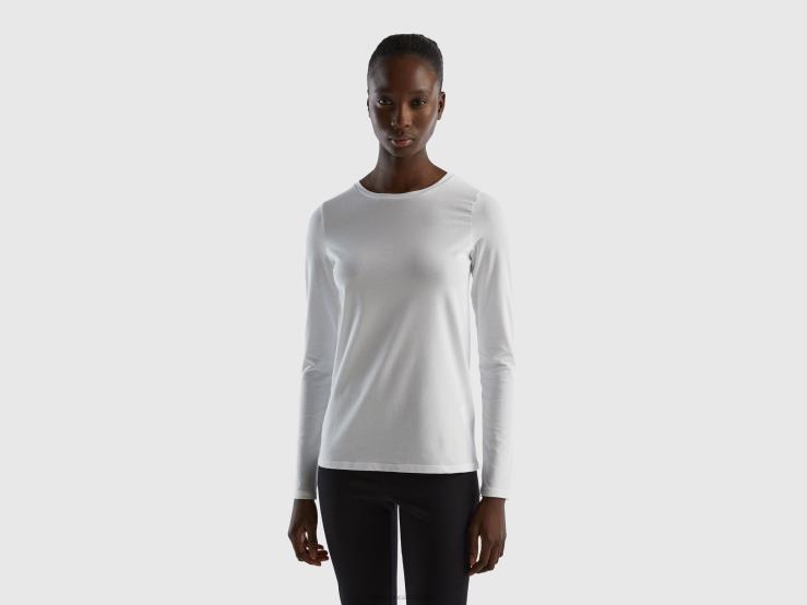 Long Sleeve Super Stretch T-Shirt B4BF4207 Benetton Women White