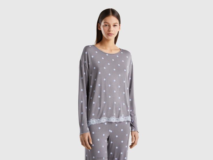 Patterned T-Shirt In Stretch Viscose B4BF4266 Benetton Women Gray