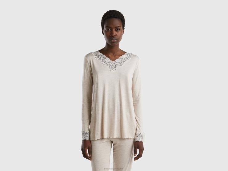 Top With Lace Detail B4BF1062 Benetton Women Light Gray